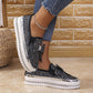 Damen Slip-On Loafer mit Strasssteinen und Schleife
