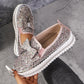 Damen Slip-On Loafer mit Strasssteinen und Schleife