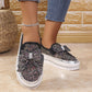 Damen Slip-On Loafer mit Strasssteinen und Schleife
