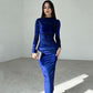 💟Modisches, einfarbiges, langärmliges, schmales Kleid für Damen