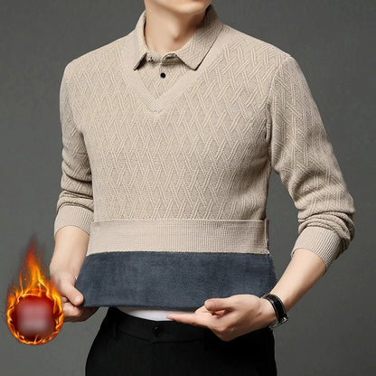 Plüschgefüttertes Hemd mit falschem Revers für Herren