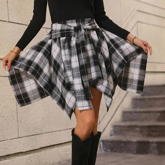 Karierter Faltenrock mit hoher Taille für Damen