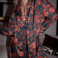 Frauen Floral Bedrucktes Langarm Pyjama Oberteil & Hose Zwei-Teile-Set