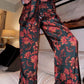 Frauen Floral Bedrucktes Langarm Pyjama Oberteil & Hose Zwei-Teile-Set