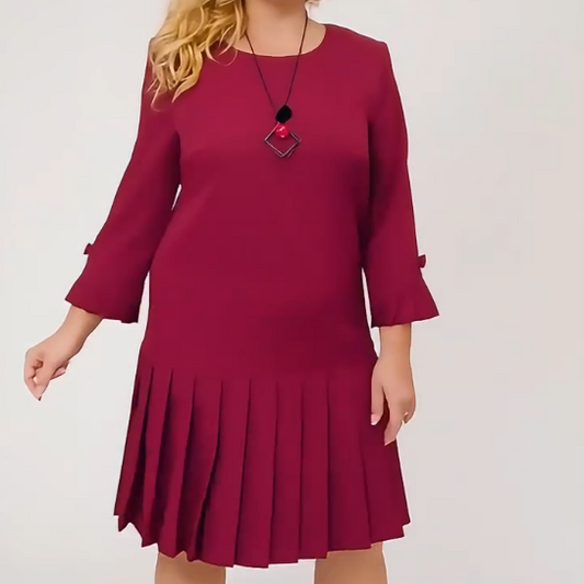 Luxuriöses Gefühl👑Lässiges Rundhalskleid mit plissiertem Saum für Damen