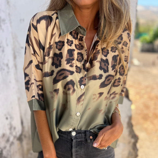 🍁Button-Down-Hemd mit Leopardenmuster für Damen
