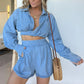 Sexy Damen-Zweiteiler aus Denim: Crop Top & Shorts