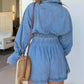 Sexy Damen-Zweiteiler aus Denim: Crop Top & Shorts