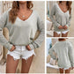 🌾Lässiger, locker sitzender Strickpullover mit V-Ausschnitt für Damen