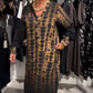 Frauen Loose V-Ausschnitt Leopardenmuster Lange Kleid