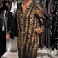 Frauen Loose V-Ausschnitt Leopardenmuster Lange Kleid