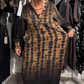 Frauen Loose V-Ausschnitt Leopardenmuster Lange Kleid