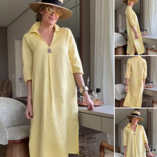 🌼Bezauberndes, lockeres Kleid mit Schlitz in leuchtendem Gelb