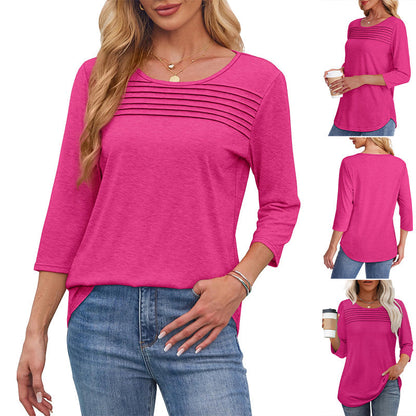 Kostenlose Lieferung auch für Einzelstücke - Damen-Pleated-Detail 3/4-Armel- Casual-Shirt.
