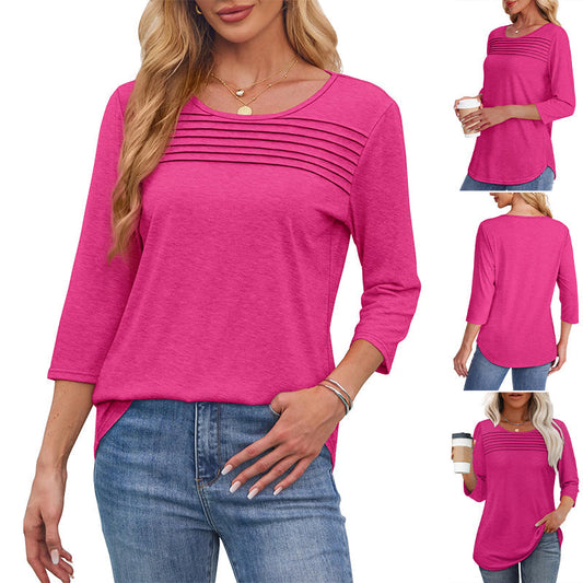 Kostenlose Lieferung auch für Einzelstücke - Damen-Pleated-Detail 3/4-Armel- Casual-Shirt.