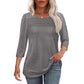 Kostenlose Lieferung auch für Einzelstücke - Damen-Pleated-Detail 3/4-Armel- Casual-Shirt.