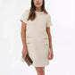 Damen Elegantes Tweed-Kleid mit Kurzen Ärmeln