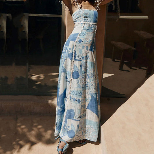 Rückenfreies Maxikleid mit Schleifendesign und Print