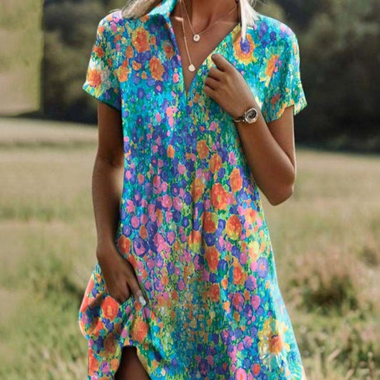 🥰 NEUJAHR-DEAL: -50% 🎉 Stilvolles Damen Freizeitkleid mit V-Ausschnitt 🌸 bedruckt, leicht & sommerlich elegant ☀️