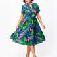 🌸Frühjahrsangebote💐👗Damen kurzärmeliges, tailliertes, bedrucktes Midikleid