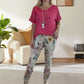 💐Zweiteiliges Set für Damen - Unifarbenes Hemd aus Baumwolle und Leinen und lässige Hose mit Blumenmuster👚👖