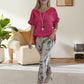 💐Zweiteiliges Set für Damen - Unifarbenes Hemd aus Baumwolle und Leinen und lässige Hose mit Blumenmuster👚👖
