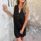 🍂Ärmelloses Kleid mit Knopfleiste und V-Ausschnitt für Damen