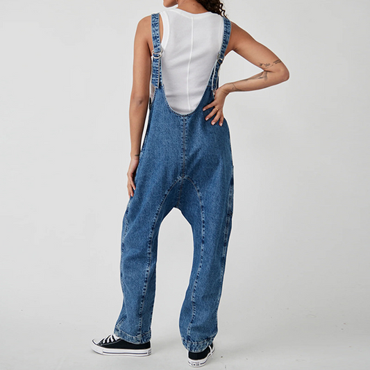 Damen Lässige V-Ausschnitt Lange Denim-Overalls