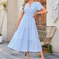 Langes, lässiges Sommerkleid für Damen mit V-Ausschnitt und kurzen Ärmeln