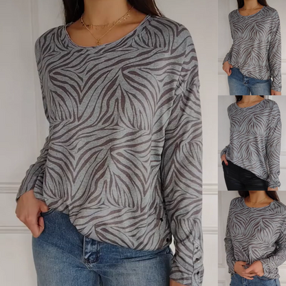 🔥HEIßER SALE – 50 % RABATT🔥Bedrucktes Langarm-Top mit Rundhalsausschnitt für Damen