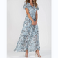 🌊Kurzärmeliges langes Kleid mit Blumendruck