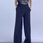 Damenhose mit unregelmäßiger hoher Taille und weitem Bein