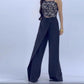 Damenhose mit unregelmäßiger hoher Taille und weitem Bein