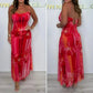 Spaghetti-Träger Mesh Floral Maxi Dres