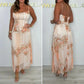 Spaghetti-Träger Mesh Floral Maxi Dres