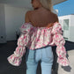 Geblümtes, gesmoktes Off-Shoulder-Top