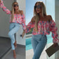 Geblümtes, gesmoktes Off-Shoulder-Top