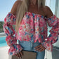 Geblümtes, gesmoktes Off-Shoulder-Top