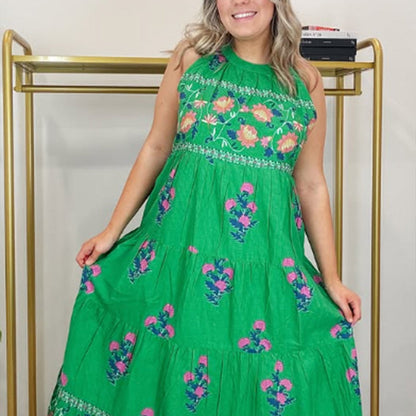 ☘️Sleeveless Halter Printed Maxi Dress