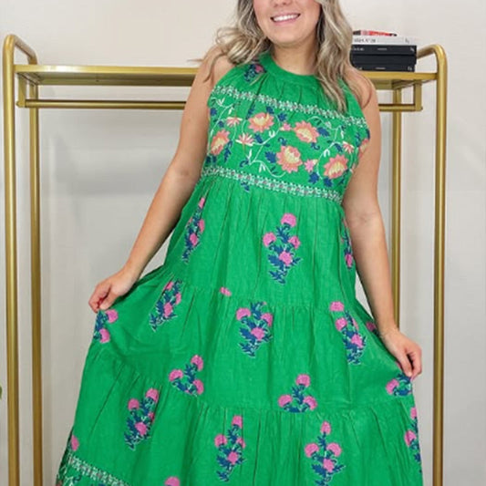 ☘️Sleeveless Halter Printed Maxi Dress