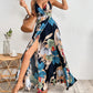 Sexy Maxikleid für Damen mit Blumendruck, rückenfrei, V-Ausschnitt, hohem Schlitz