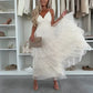 Damen Elegantes Tüll-Maxikleid mit Stufen und Spaghettiträgern