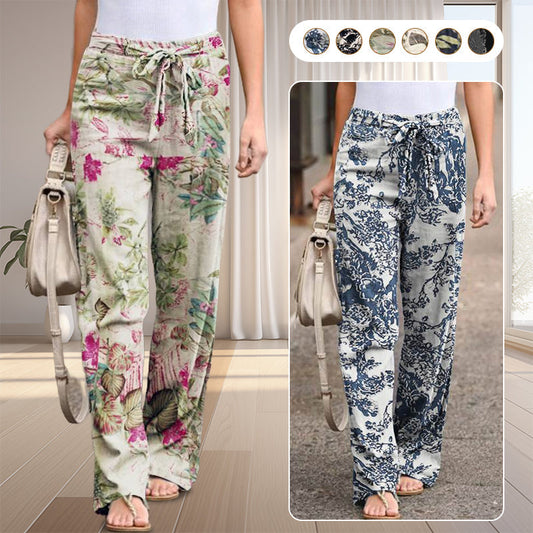 🌺Damenhose mit elastischem Bund aus Baumwolle und Leinen mit Aufdruck
