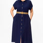 Einfarbiges, lässiges Button-Down-Kleid für Damen