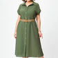 Einfarbiges, lässiges Button-Down-Kleid für Damen