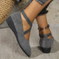 💃🔥Letzter Tag Promotion 50% Rabatt🔥Elegante feste Farbe elastische Riemen niedrige Keilschuhe