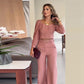 Elegantes rosa Oberteil mit quadratischem Ausschnitt und Hose mit weitem Bein, 2-teiliges Set