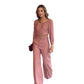 Elegantes rosa Oberteil mit quadratischem Ausschnitt und Hose mit weitem Bein, 2-teiliges Set