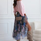 Damen-Set: Lockeres Off-Shoulder-Oberteil & gedruckter Mesh-Rock