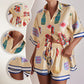 🌸Maximal 50 % Rabatt🍂Damen Freizeit-Pyjama-Set mit Reverskragen & Shorts – 2-teilig